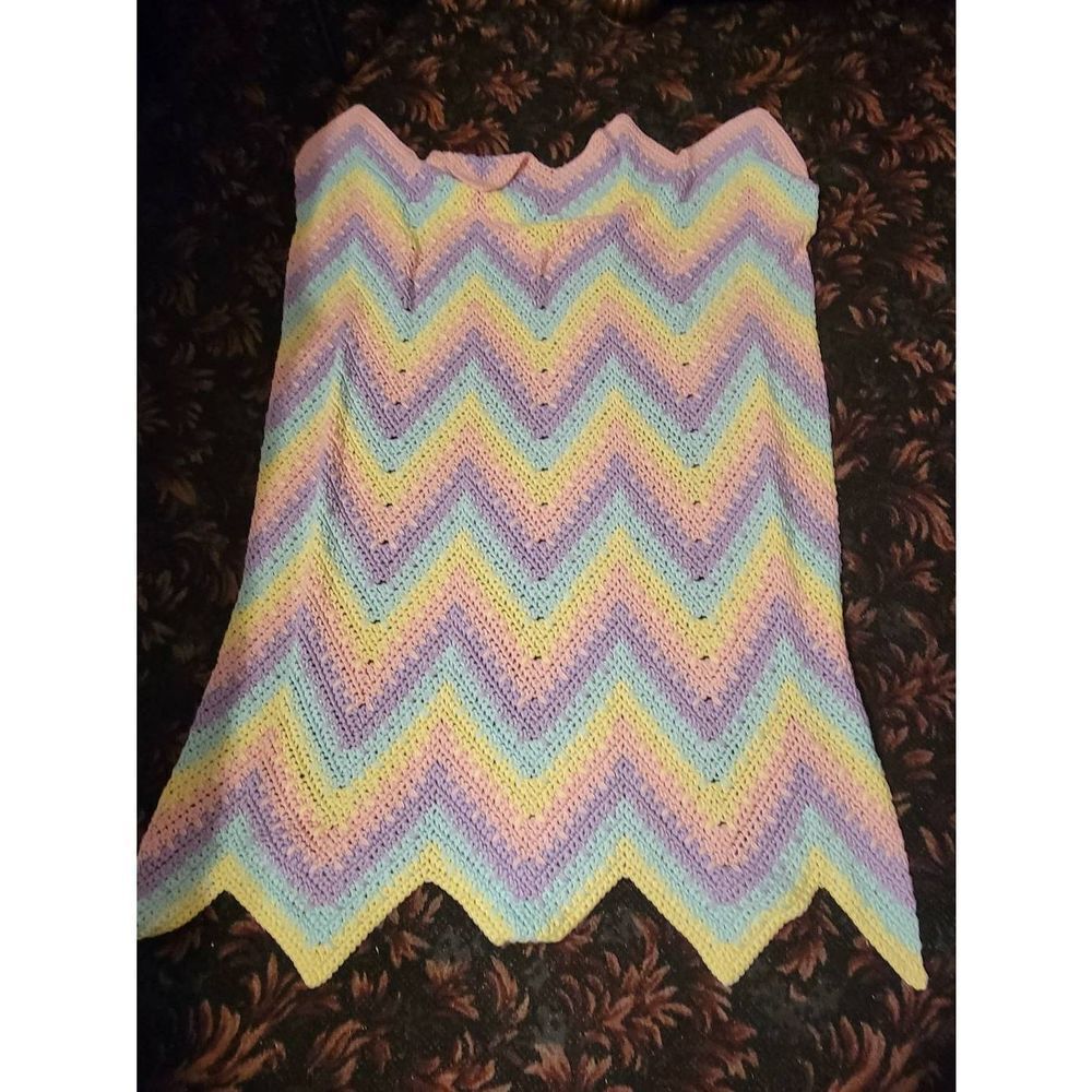 Afghan Handmade Crochet Throw‎ Blanket multi colors 60x42in Heavy Nice